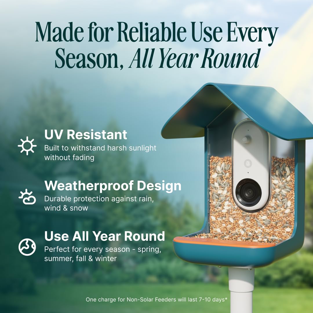 Birdbuddy PRO Non Solar Smart Bird Feeder with Camera - AI Bird Species Identification, 5MP Photos, 2K HD Video Live Stream Camera, Slow-Motion Video, 2.6in Focus - Blue - Non Solar