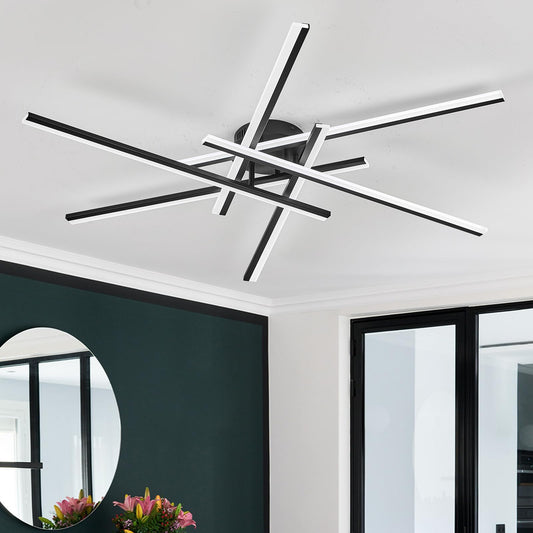Airyphant Modern Led Chandelier With Remote Control  6-Lights Black Semi-Flush Mount Ceiling Lighting Fixture For Living Room  Bedroom  Dining Room 60W