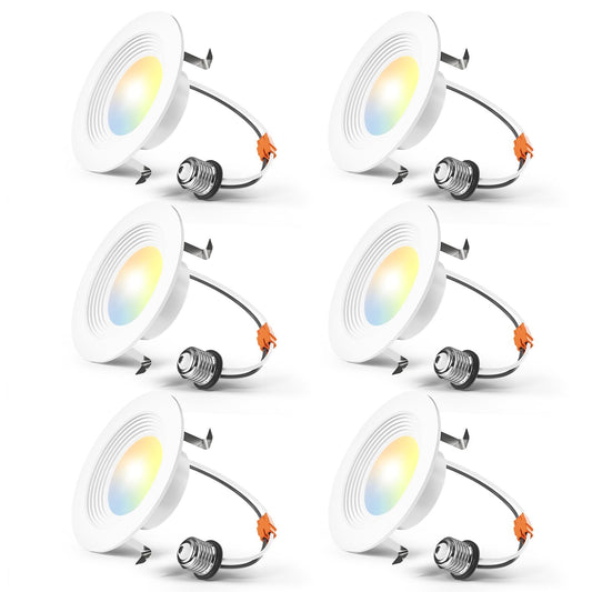 Amico 4 Inch 5Cct Led Recessed Lighting 6 Pack  Dimmable  Ic Rated  8.5W=60W  650Lm Can Lights With Baffle Trim  2700K/3000K/4000K/5000K/6000K Selectable  Retrofit Installation  Etl & Fcc