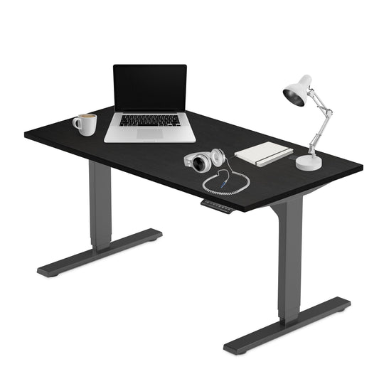 Progressive Desk Stand Up Adjustable Height Electric Standing Desk - 60"x30" Dual Motor, Computer Workstation Sit Stand Table for Home Office - Ebony Oak, Black Frame