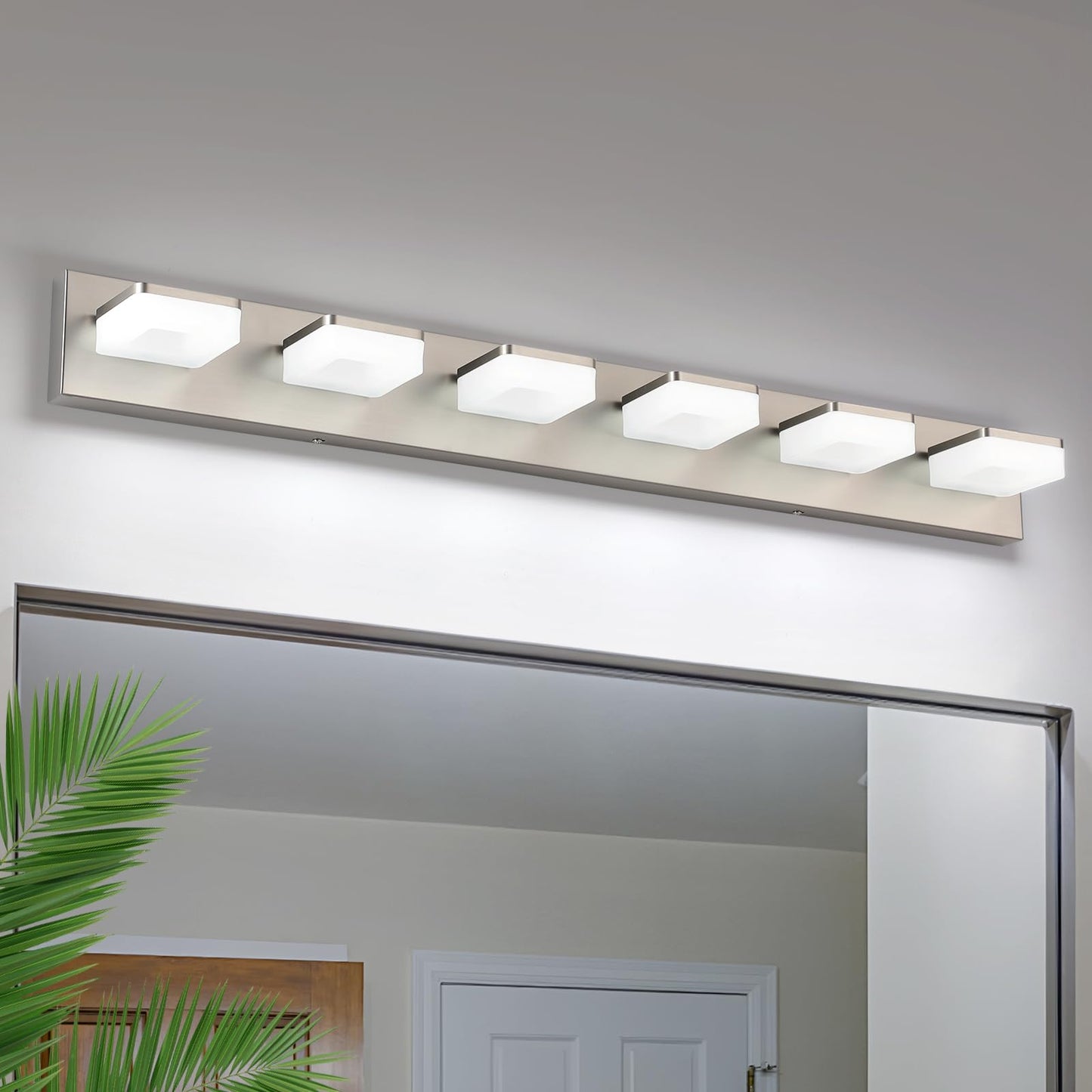 Bicrink Brushed Nickel Vanity Lights For Bathroom 6-Light Vanity Lighting Fixtures For Mirror 39 Adjustable 5500K Modern Led Vanity Light Over Mirror  Bath Wall Lighting Fixtures