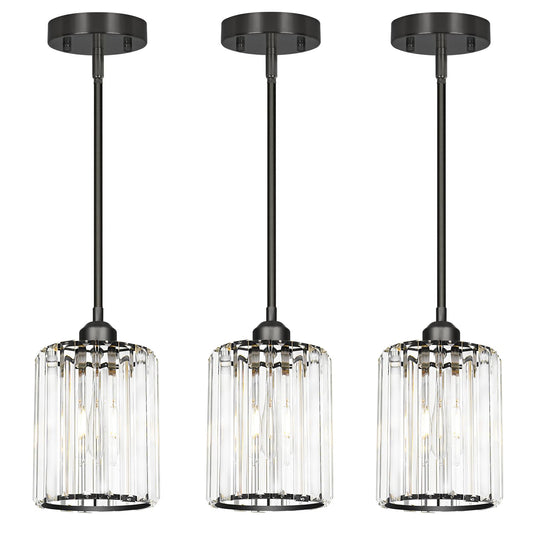 Lxybcce Black Kitchen Pendant Lights Over Island With Adjustable Rods - Crystal Pendant Lighting Fixtures 3 Pack  Ideal Over Dining Table Or Bar  E26 Bulb Compatible  No Electrician Needed