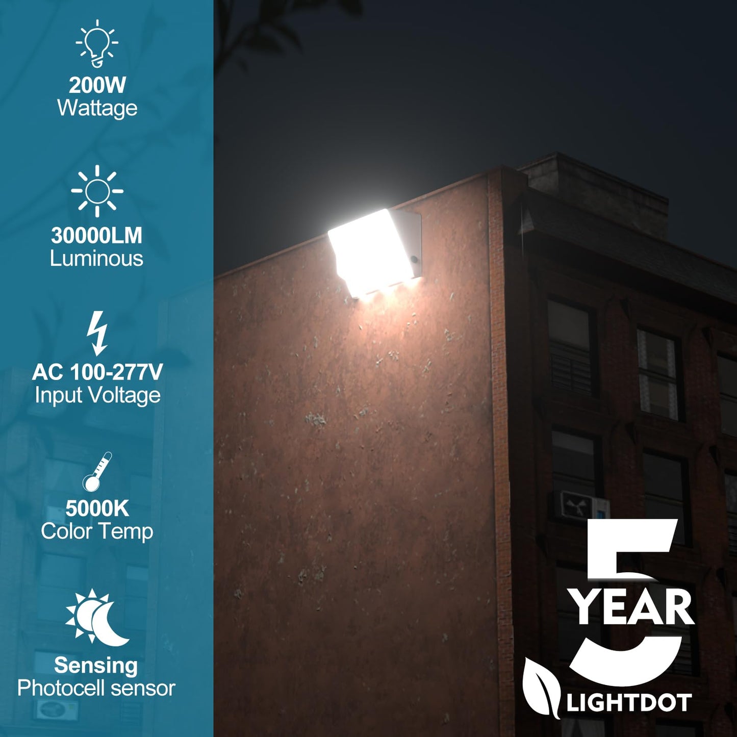 Lightdot 4Pack 200W Led Wall Pack Lights  100-277V Dusk To Dawn Photocell  30000Lm(150Lm/W) 5000K Ip65 Waterproof Outdoor Exterior Lighting  Energy Saving  Etl | 5-Year Warranty(Height:15~30Ft)
