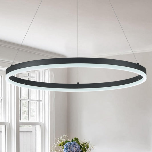 Sparklelf Modern Led Pendant Lighting 24 Ring Chandelier Black Dimmable Led Chandelier For Dining Room 36W Adjustable Pendant Light Fixture For Living Room Bedroom Home Office Foyer  3000-6500K