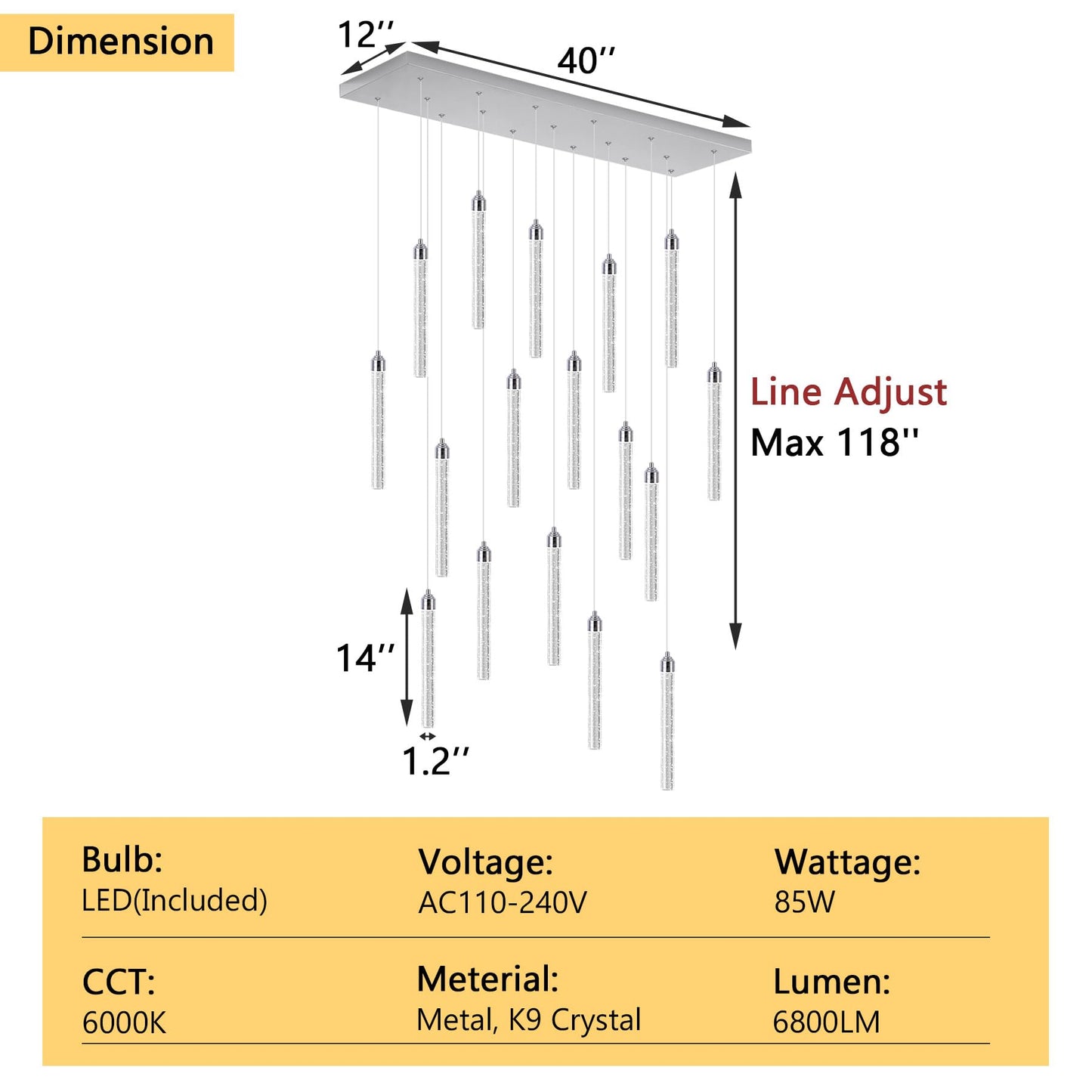 Rectangular Chandeliers 17-Lights Long Light For Entryway Led Dimmable Chandeliers Lighting Fixture Flat Sloped High Ceiling Pendant Lights Crystal For Living Room Foyer Hallway Staircase Silver