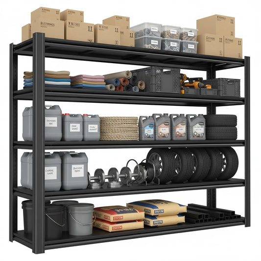 Darubtes Industrial Storage Rack,Heavy-Duty Steel Shelving Unit,Multi-Purpose Garage Organization System Black 72" H x 62" W x 23.5" D 5-Tier