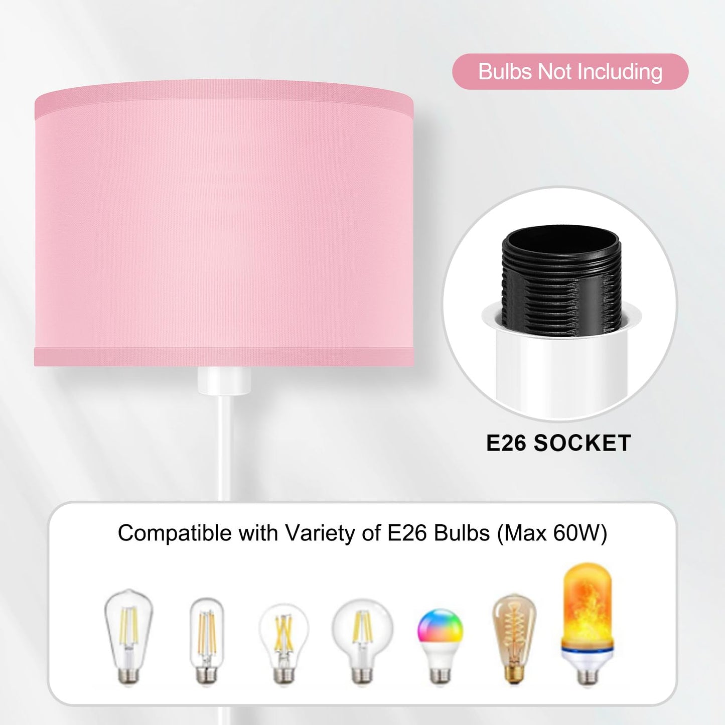 Floor Lamps  Standing Lamp  58  Tall Floor Lamp With Pink Lampshade  Foot Pedal Switch  Modern Bright Floor Lamps For Living Room/Bedroom/Classroom/Kids Room  Pink Light For Girls  Gift(No Bulb)