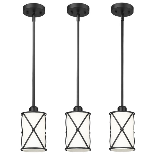 Osimir Pendant Lights Kitchen Island 3 Pack  Black Kitchen Pendant Lighting Over Island With Milk Glass And Rods  Modern Mini Hanging Light For Sink Dining Room  Ch9176Bkw-3Pk