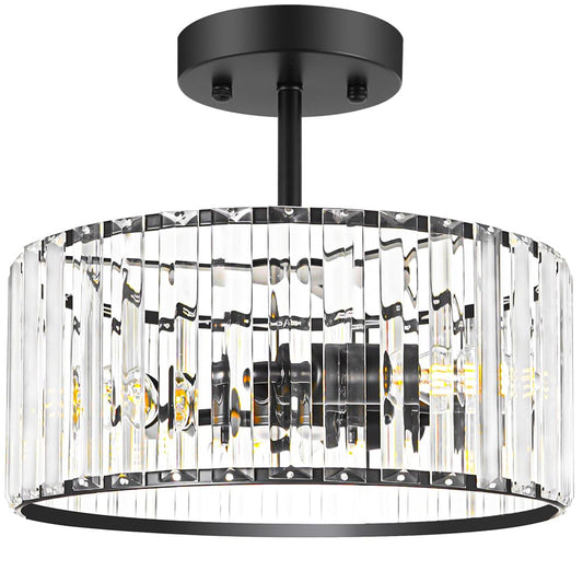 Lxybcce Modern Crystal Ceiling Light  Matte Black Semi Flush Mount Ceiling Lighting Fixture  Hallway Light Fixtures Chandelier For Kitchen  Bedroom Dining Room Hallway Closet  3-Light  12 Inch