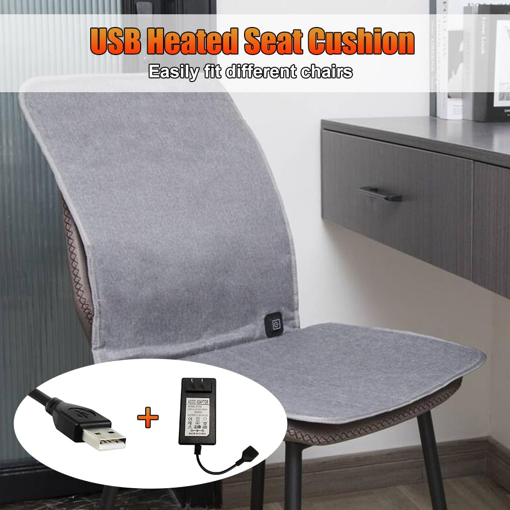 WOOLALA USB Heated Seat Cushion for Office Chair, Large Heating Area Heated Seat Cover Therapy Heating Pad for Back, Lumbar, Hip, Thigh with 3 Temperatures Levels, 17In * 35.5In