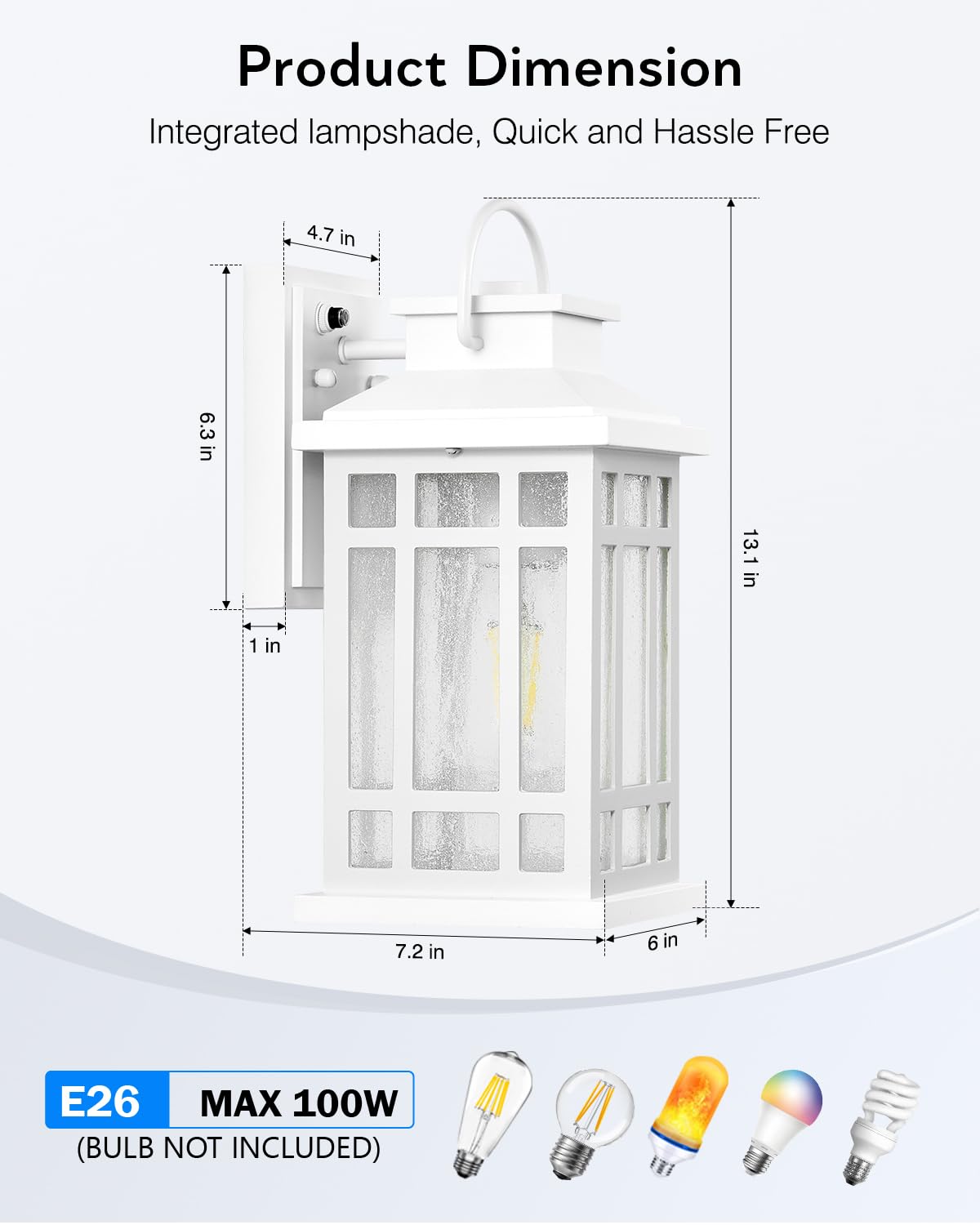 Opaxis White Dusk To Dawn Outdoor Lighting 2-Pack  Outside Wall Lights With Seed Glass  Outdoor Light For House  Garage  Garden  Entryway  Doorway  100% Aluminum Waterproof And Anti-Rust  E26 Socket