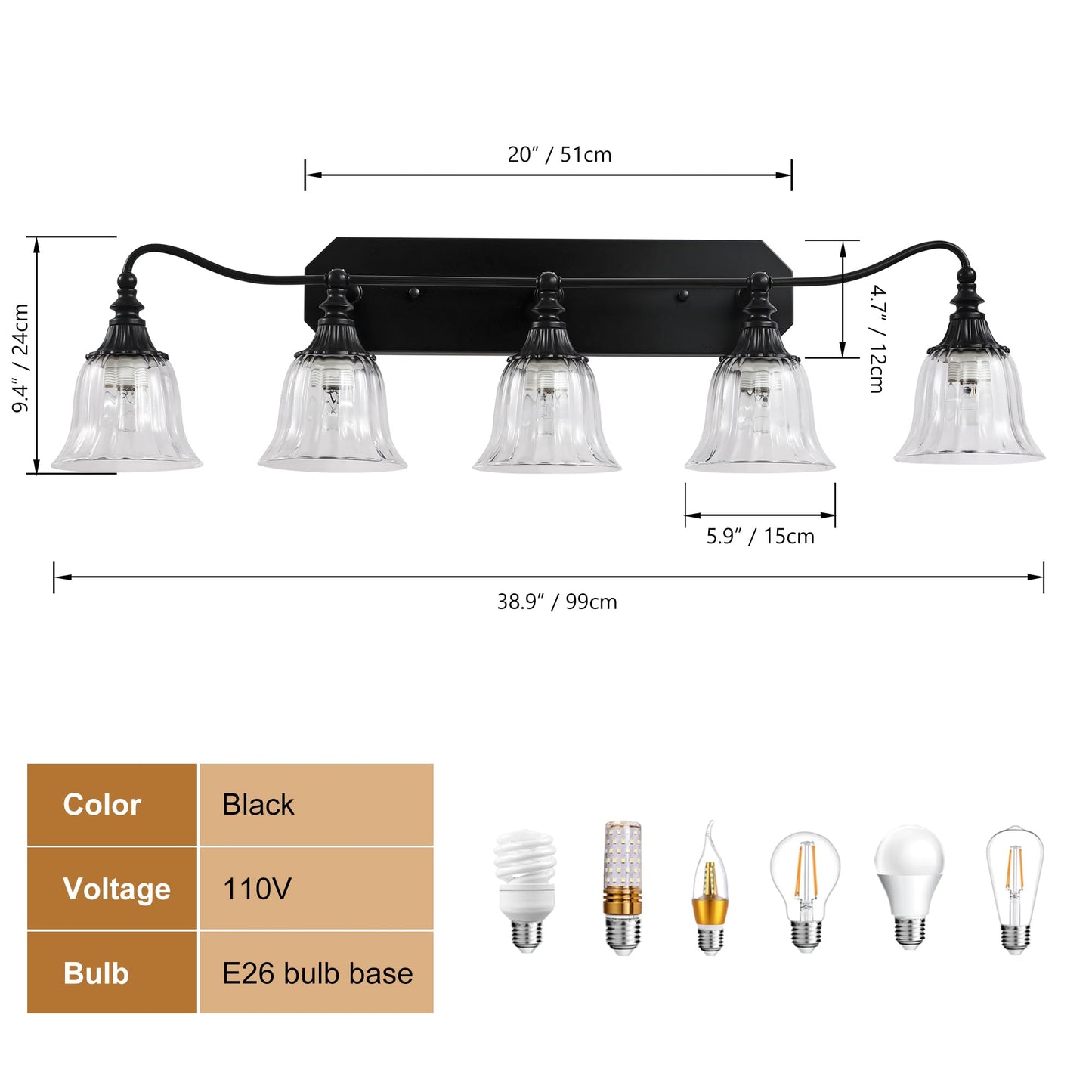 Bathroom Vanity Black Vintage Light Fixture  5 Lights Bathroom Lighting Matte Antique Brass Finish With Crystal Glass Shade  Black Vintage Vanity Light