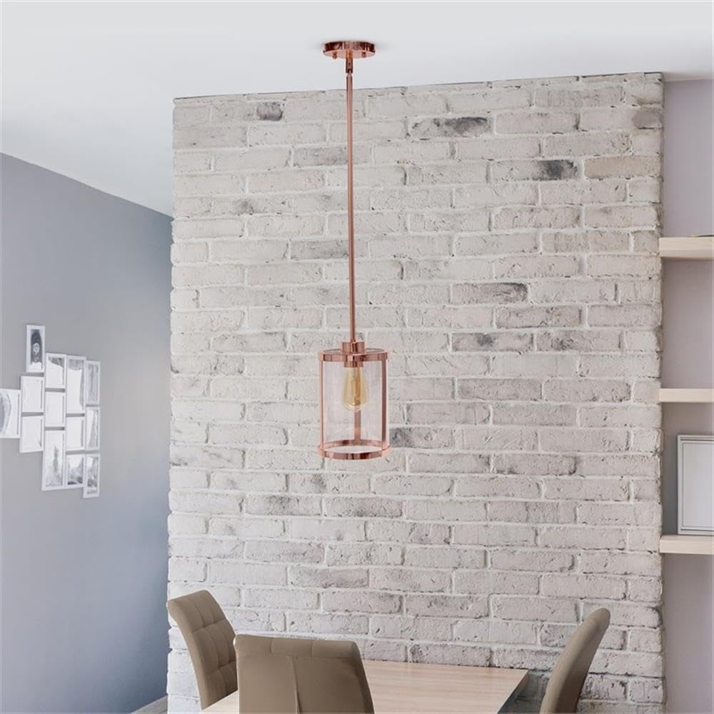 Lalia Home 1-Light Pendant Fixture, Clear Glass, Metal Accents, 9.25in Height, Rose Gold, Model 1270-LHP-3002-RG
