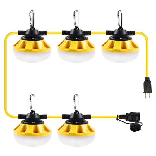 Muasdae 50FT LED Construction String Lights, Industrial Grade, Yellow, 2 Prong, Model zYd-g-011, Ideal for Outdoor Lighting Solutions