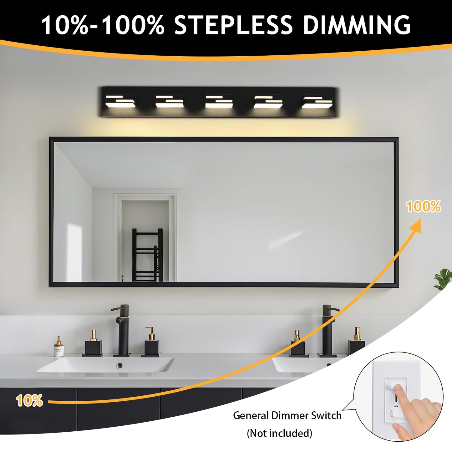 Lkhf Led Modern Bathroom Vanity Light Fixtures 5-Light 5Cct Dimmable Matte Black Vanity Lights For Bathroom Lighting Fixtures Over Mirror  With 350?Rotatable Acrylic Heads  34-Inch