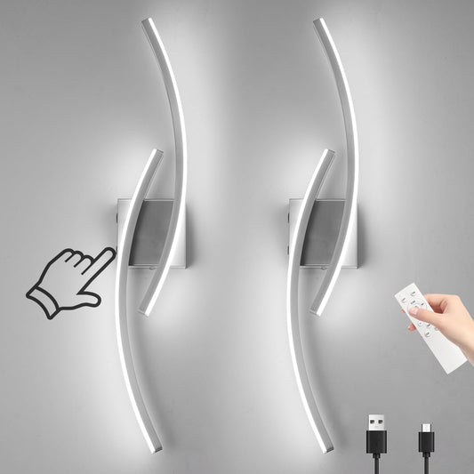 Sovinzert Battery Operated Wall Sconce Set Of 2 Brushed Nickel Wall Sconces With Remote Control 3000K-6000K Modern Led Wireless Wall Light For Living Room  Hallway  Bedroom  39.3 Inch (2 Pack)