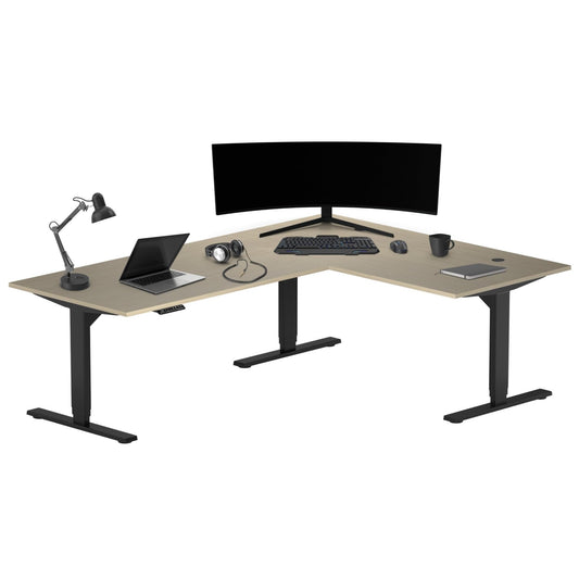Progressive Desk L Shaped Standing Desk 78"x60", 3 Stages Height Corner Stand up Electric Adjustable desks, Triple Motor -Bright Beech, Black Frame