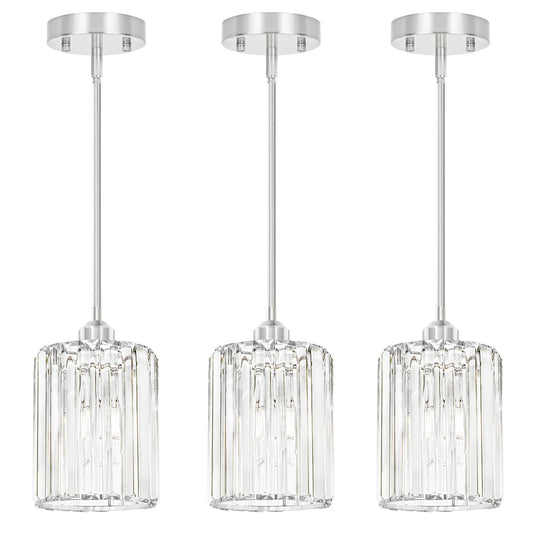 Lxybcce Chrome Kitchen Pendant Lights Over Island With Adjustable Rods - Crystal Pendant Lighting Fixtures 3 Pack  Ideal Over Dining Table Or Bar  E26 Bulb Compatible  No Electrician Needed