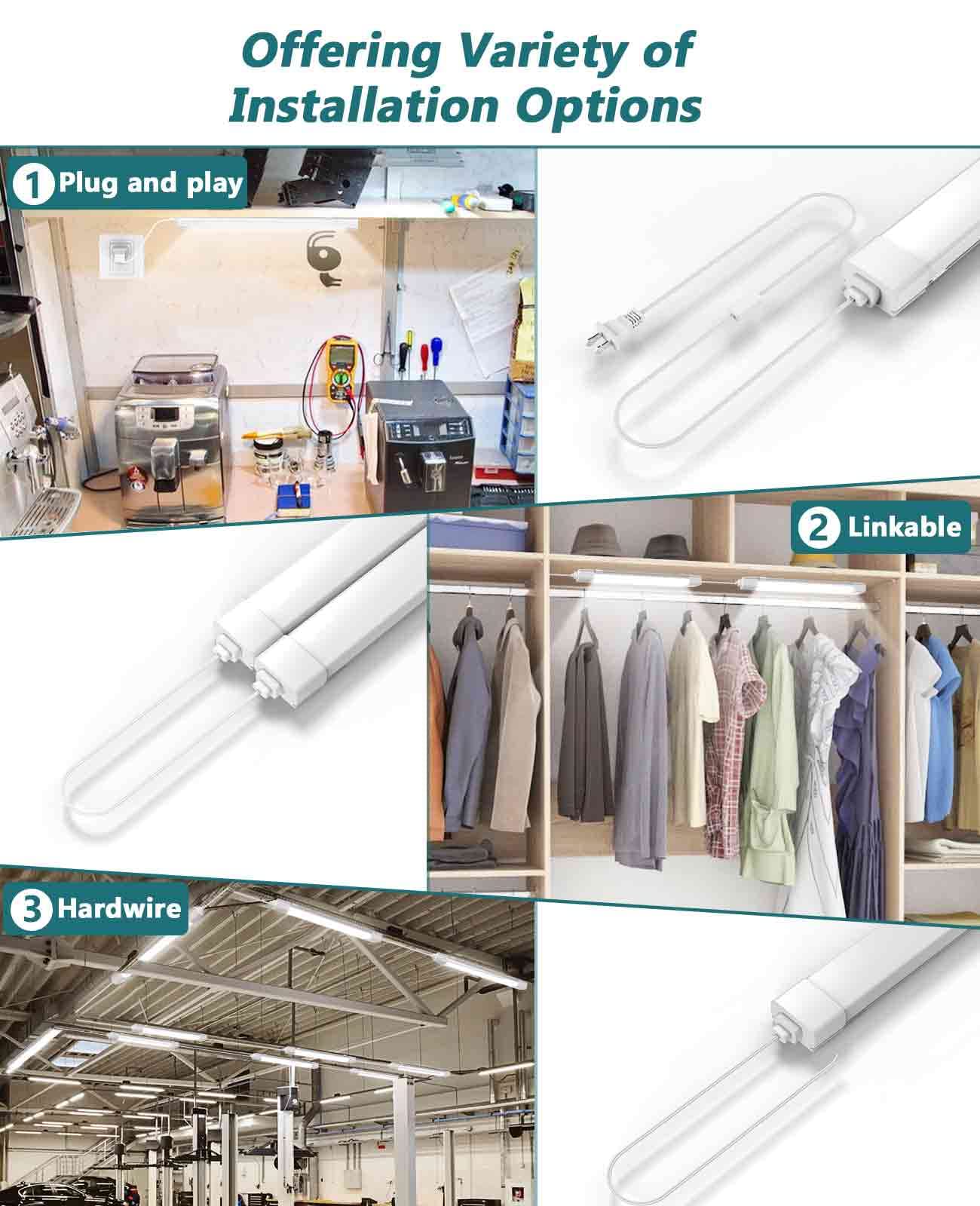 WNSNOU LED Shop Light, Waterproof Linkable Tube Light, 16W 1700LM, 1.4FT, White, 2PCS,well-designed Aluminum & Superior PC