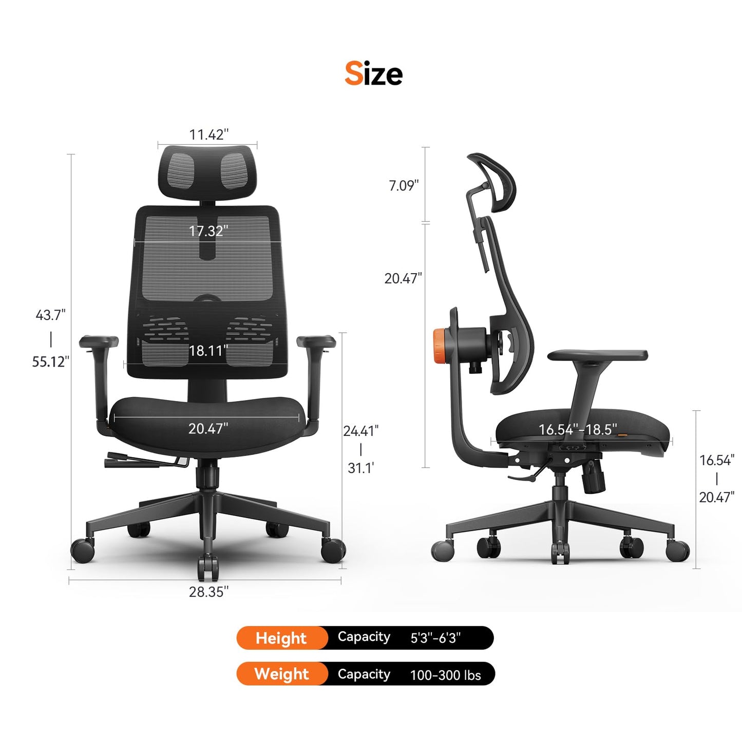 Newtral Ergonomic Office Chair with Adaptive Lumbar Support- High Back Desk Chair with Adjustable Headrest, 3D Armrest, Adjustable Seat Depth & Height, Home Office