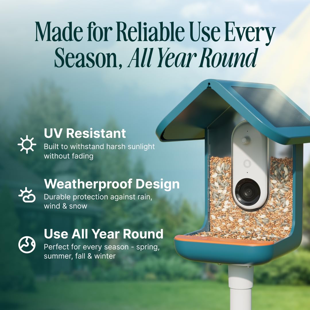 Birdbuddy PRO Solar Smart Bird Feeder with Camera - AI Bird Species Identification, 5MP Photos, 2K HD Video Live Stream Camera, Slow-Motion Video, 2.6in Focus - Blue Solar