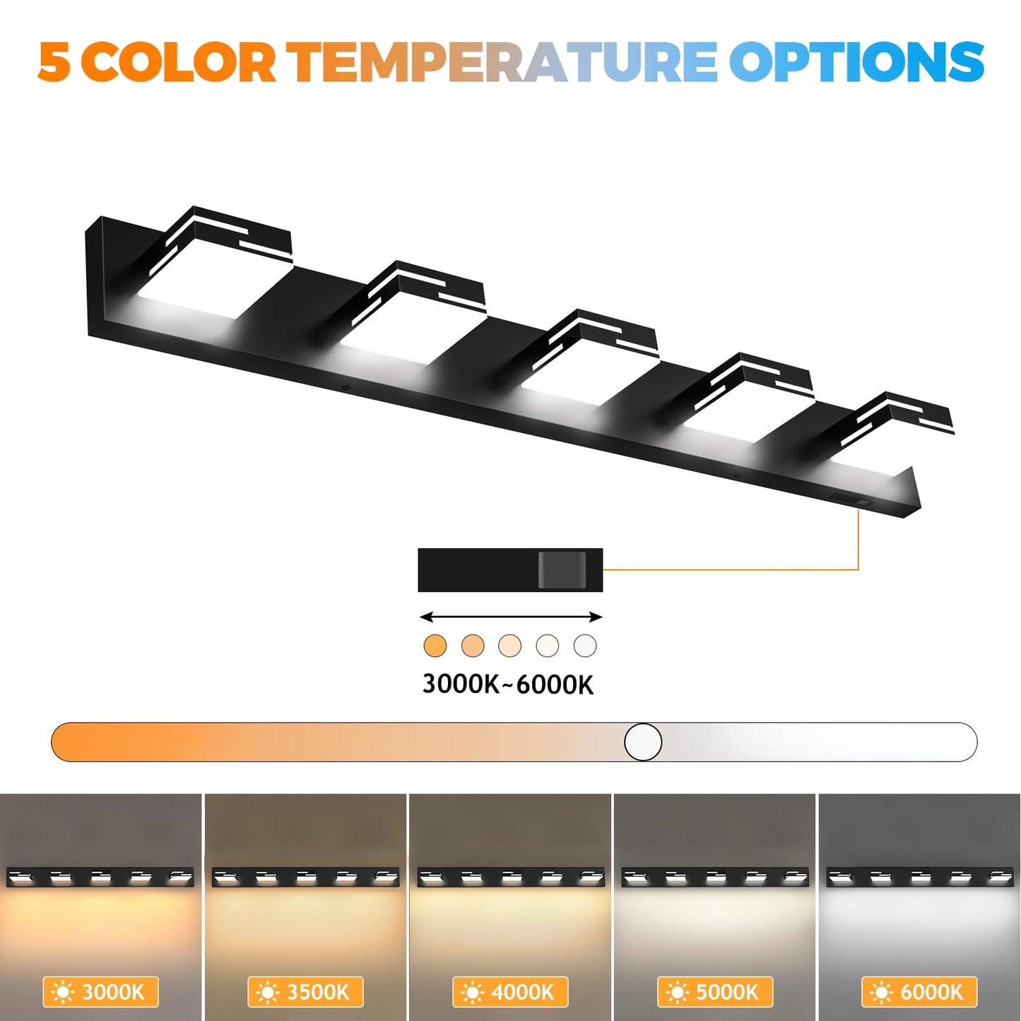 Izorro Modern Led Bathroom Vanity Light Fixtures (41-Inch  4-Light 5Cct Dimmable)  Matte Black Vanity Lights For Bathroom Lighting Fixtures Over Mirror With Rotatable