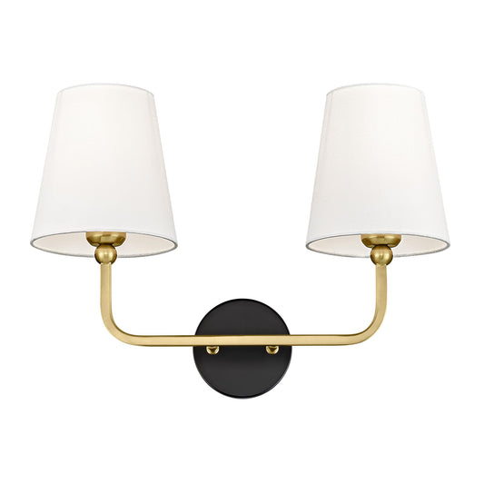 Metwet 2-Light Bathroom Light Fixtures  Black And Gold Vanity Lights  Double Wall Sconce With Flared White Fabric Shade  Modern Sconces Wall Lighting For Hallway Bedroom Stairway  Vl837-Kg-2