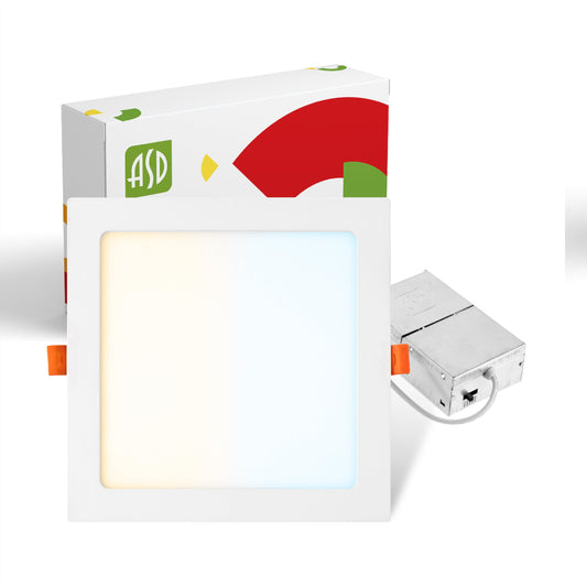 Asd 1 Pack Led Square Recessed Lighting 8 Inch  5 Cct 2700K-5000K Cri90+  20W 70W Eqv  Ultra Thin Dimmable Ceiling Lights With J Box  Canless Wafer Downlight  Slim Panel Light  Ul Energy Star  White