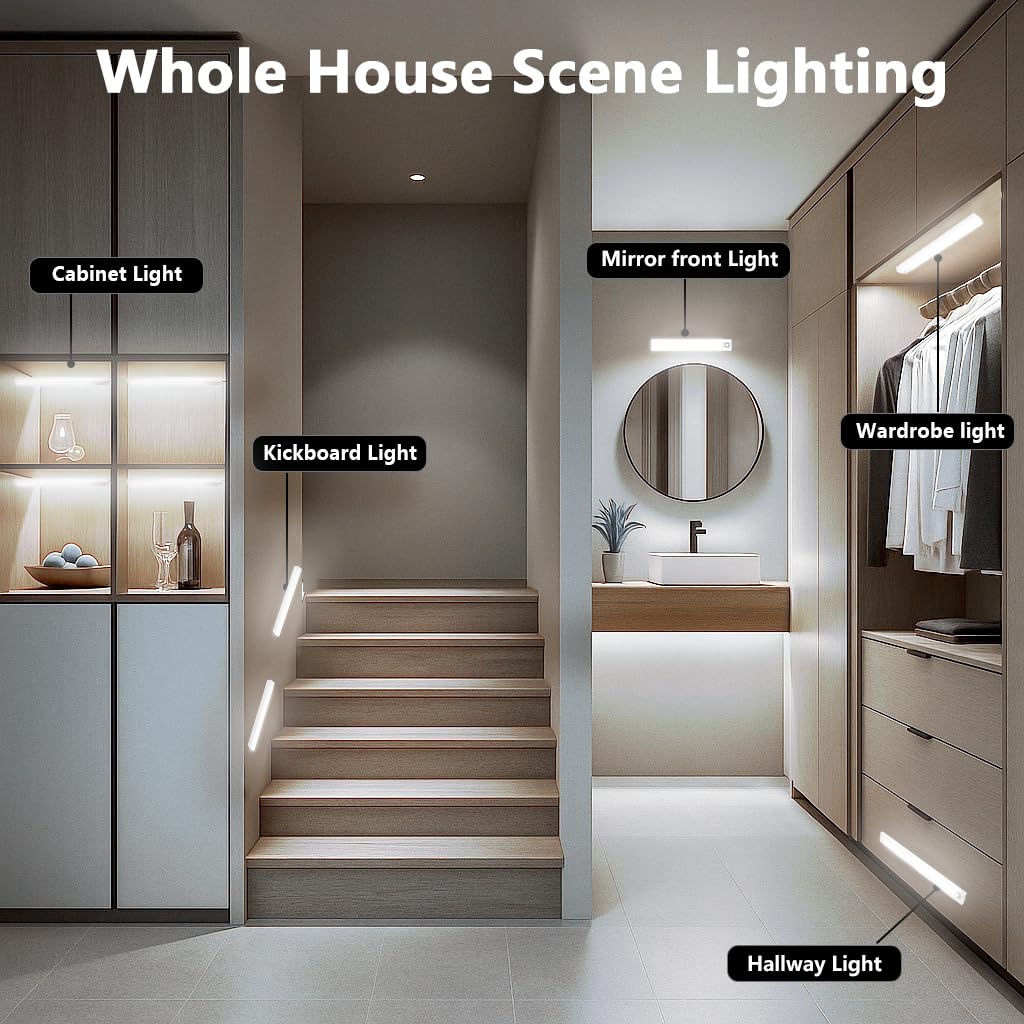 10  Under Cabinet Lighting  68Leds Motion Sensor Light Indoor  Rechargeable Battery Magnetic Closet Light  Wireless Under Counter Lights For Kitchen  Stairs  4-Pack Daylight