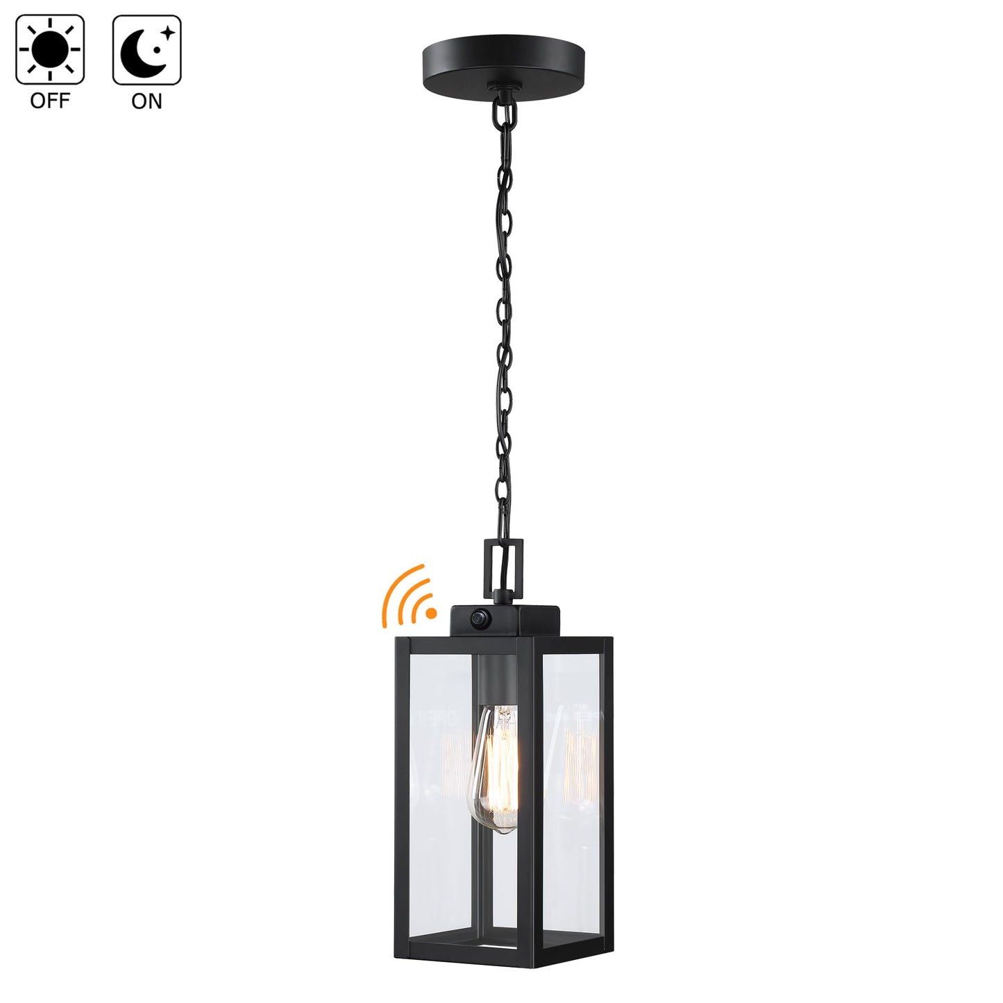 Faymart Lighting 13 Inch Outdoor Pendant Light Dusk To Dawn Hanging Porch Light For Entrance Front Door Photocell Pendant Lights For Porch Dusk To Dawn Hanging Lantern Steel And Glass E26