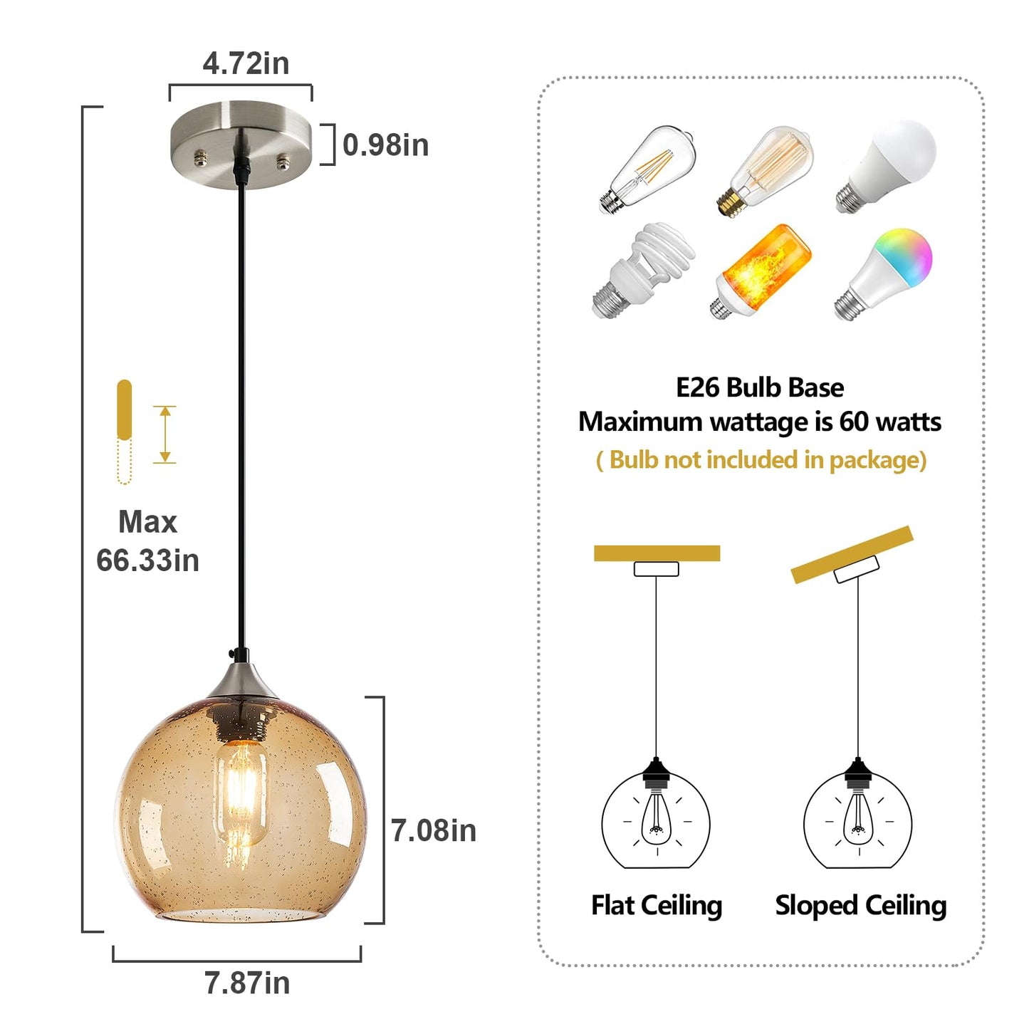 Lbsqj Light Brown Glass Pendant Lights Kitchen Island Lighting Globe Pendant Light Fixtures Modern Pendant Lighting For Bedroom Living Dining Room Light Fixture (7.87 In  3 Pack)