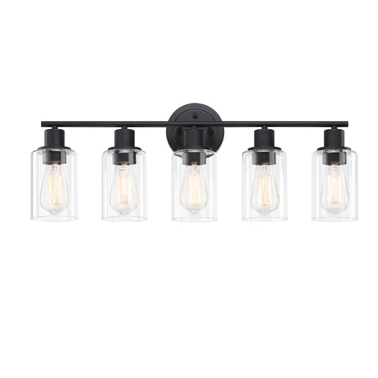 Faymart Lighting 5-Light Black Bathroom Vanity Light Fixture Over Mirror - 5 Bulb Black Wall Sconce For Bathroom Bedroom Hallway Wall Mount Fixture Over Kitchen Sink
