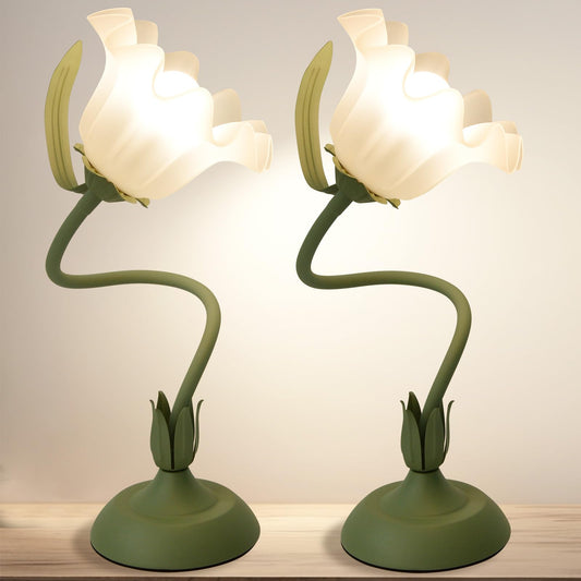 2Pack Flower Table Lamp  3 Level Brightness Vintage Flower Reading Light With E26 Bulb  Cute Desk Lamp Bedside Lamps Lily Lamps For Nightstands Living Room Bedroom Ambient Lighting Home Decor