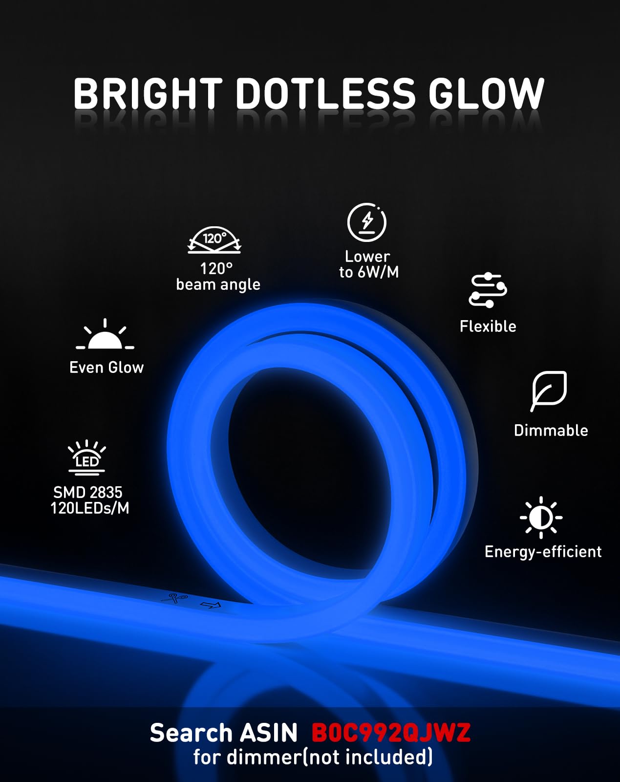 Shine Decor LED Neon Rope Lights, 131.2FT Waterproof Flexible Strip, Blue, 120LEDs/M, AC 110V/120V, PVC Material
