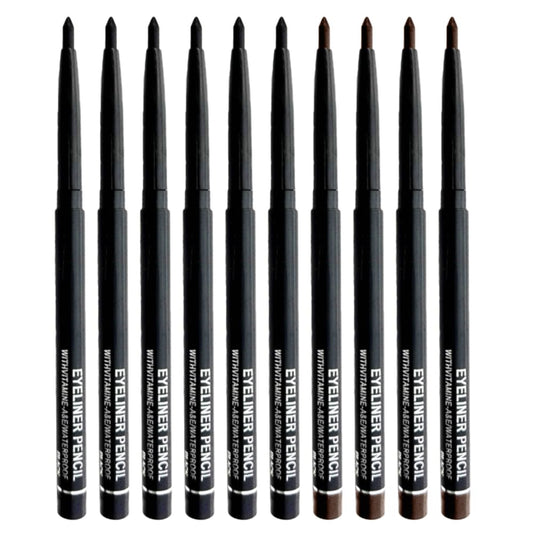 10PCS Black Automatic Waterproof Inner Eyeliner, Eyeshadow & Eyebrow Pencil - Multi-Use Cream Pen for Liner, Shadow & Brows