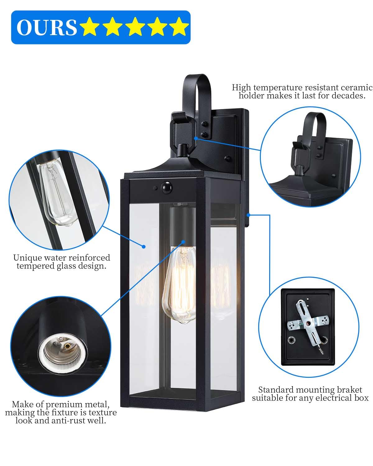 18 Large Motion Sensor Outdoor Lights 2 Packs  Dusk To Dawn Exterior Lighting Fixtures  Modern Black Outdoor Sconces Porch Light For House  Outside Farmhouse Wall Lanterns For Front Door  Garage