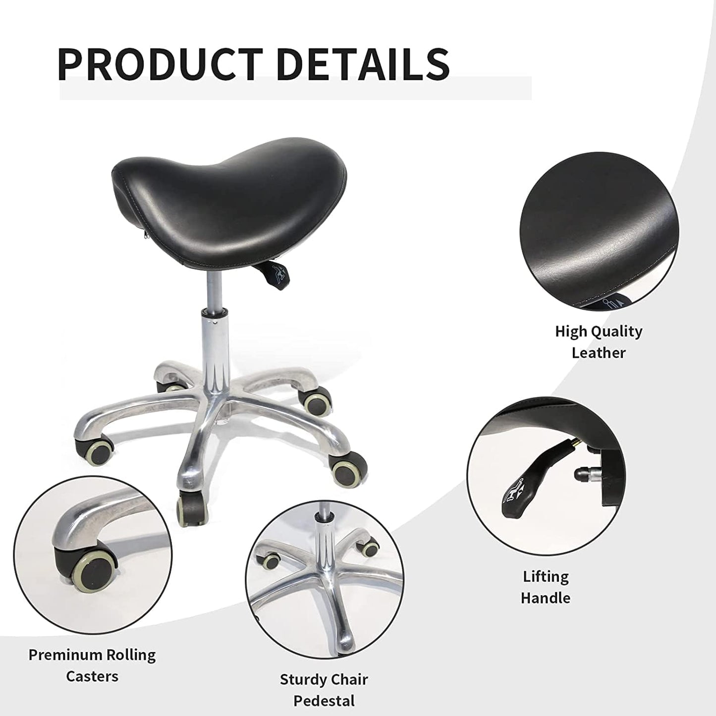 LIMKOMES Saddle Stool with Wheels,Rolling Stool,Rolling Chair Ergonomic Swivel Rolling Chair with Hydraulic Lifting Height Adjustable Rolling for Office Medical Massage Salon Drafting(Black)