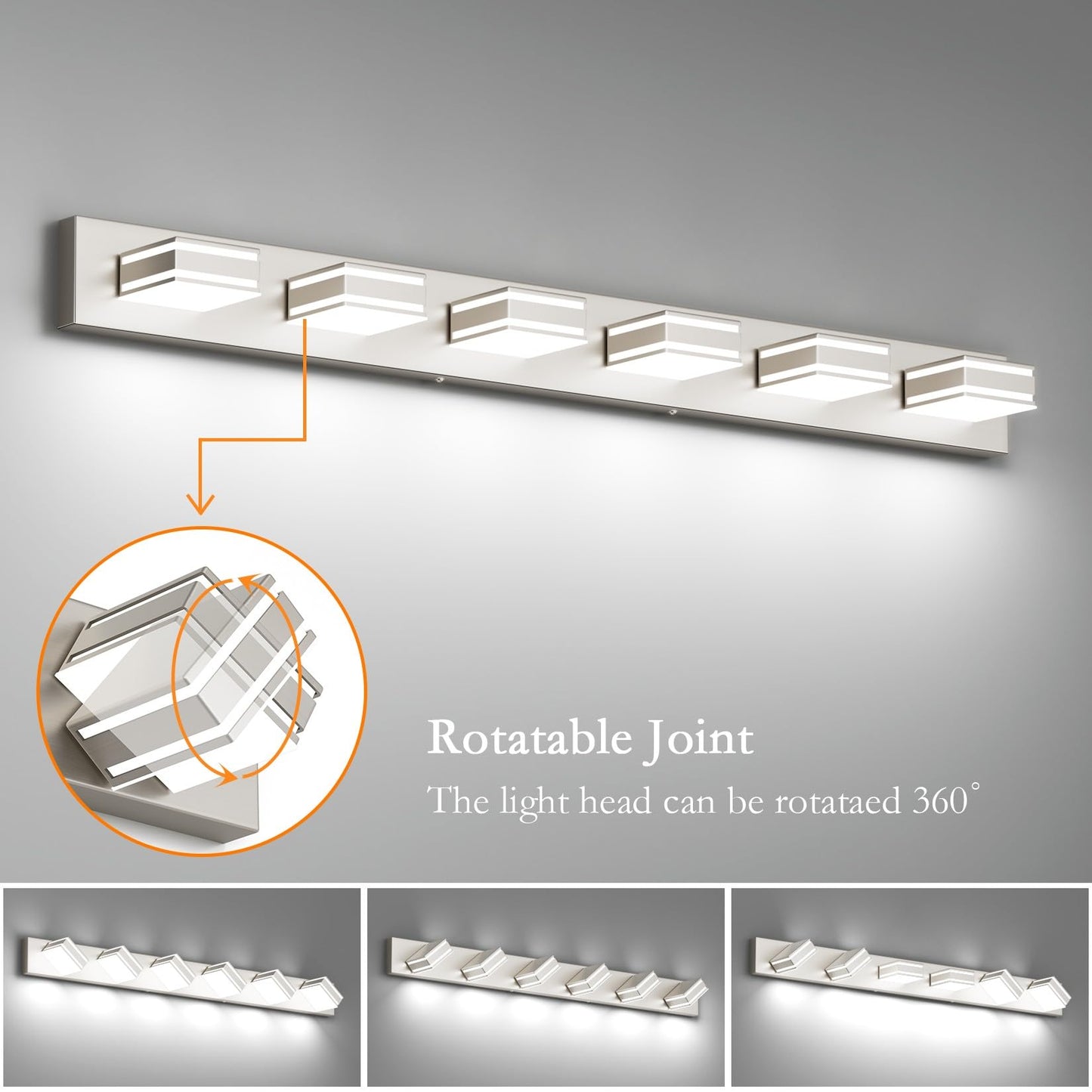 Ralbay 48Inch Brushed Nickel Bathroom Vanity Light 6-Light Metal Acrylic Modern Led Bathroom Lighting Over Mirror
