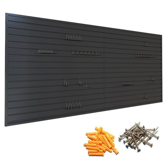 Yuzzy Slat Wall Paneling 4 x 8ft, Garage Slatwall Panel Wall Storage Systems, Heavy Duty PVC Garage Wall Organization (Black)