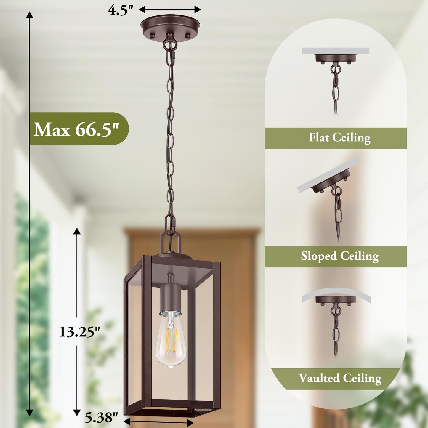 Beslowe 1-Pack Outdoor Pendant Light  13  Modern Hanging Lantern Light For Outside  Brown Exterior Pendant Lighting Fixture With Adjustable Chain  Outdoor Chandelier For Porch  Gazebo  Front Door