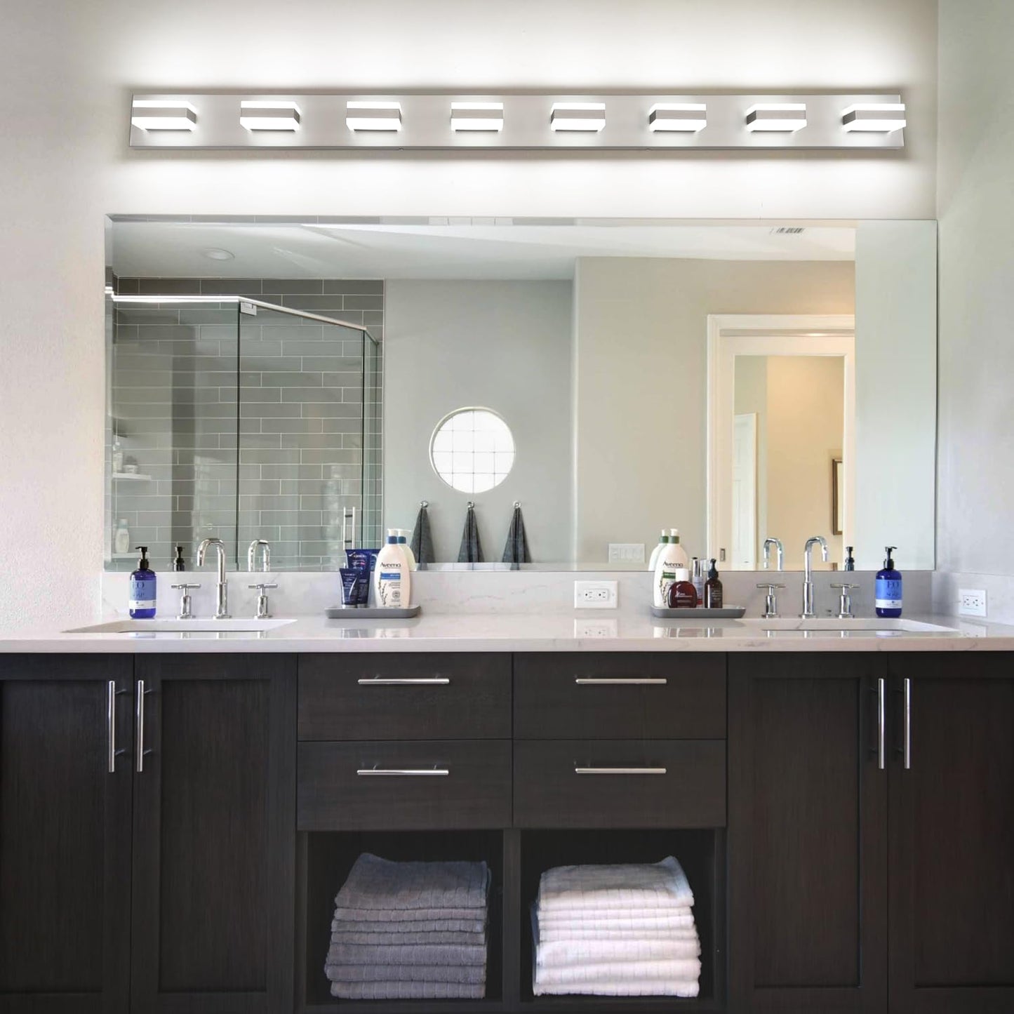 Solfart Bathroom Light Fixtures Brushed Nickel Vanity Lights For Bathroom Above Mirror  8 Light Led Lighting Fixture  Nickel Vanity Light  61 Inch Vanity Light Over Mirror