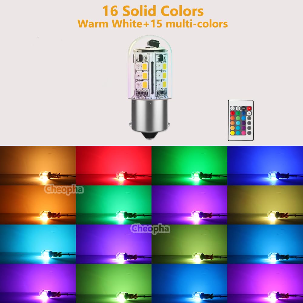 Cheopha 1141 1156 Ba15S Rgb Color Changing Led Bulb 3W  12V Landscape Light Bulbs  Single Contact Bayonet Base  Rgb+Warm White  Christmas New Year & Landscape Lighting And Rv Camper Trailer 4-Pack