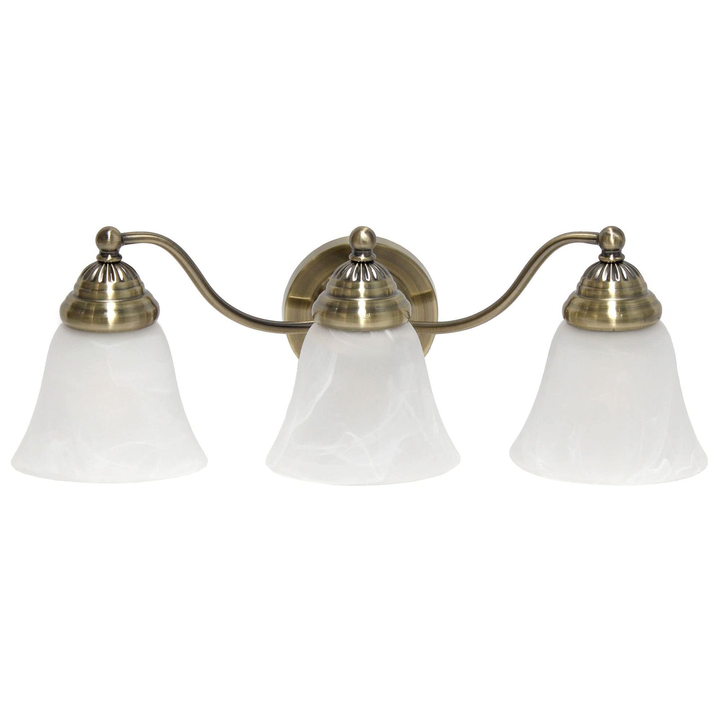 Simple Designs Vanity Fixture - 3 Light Metal with Frosted Marble Glass Shades - Antique Brass - Model VT1023-ABS - 19.25in Width
