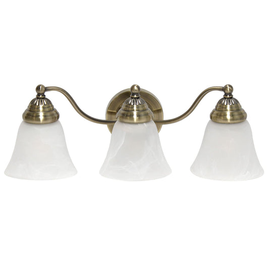 Simple Designs Vanity Fixture - 3 Light Metal with Frosted Marble Glass Shades - Antique Brass - Model VT1023-ABS - 19.25in Width