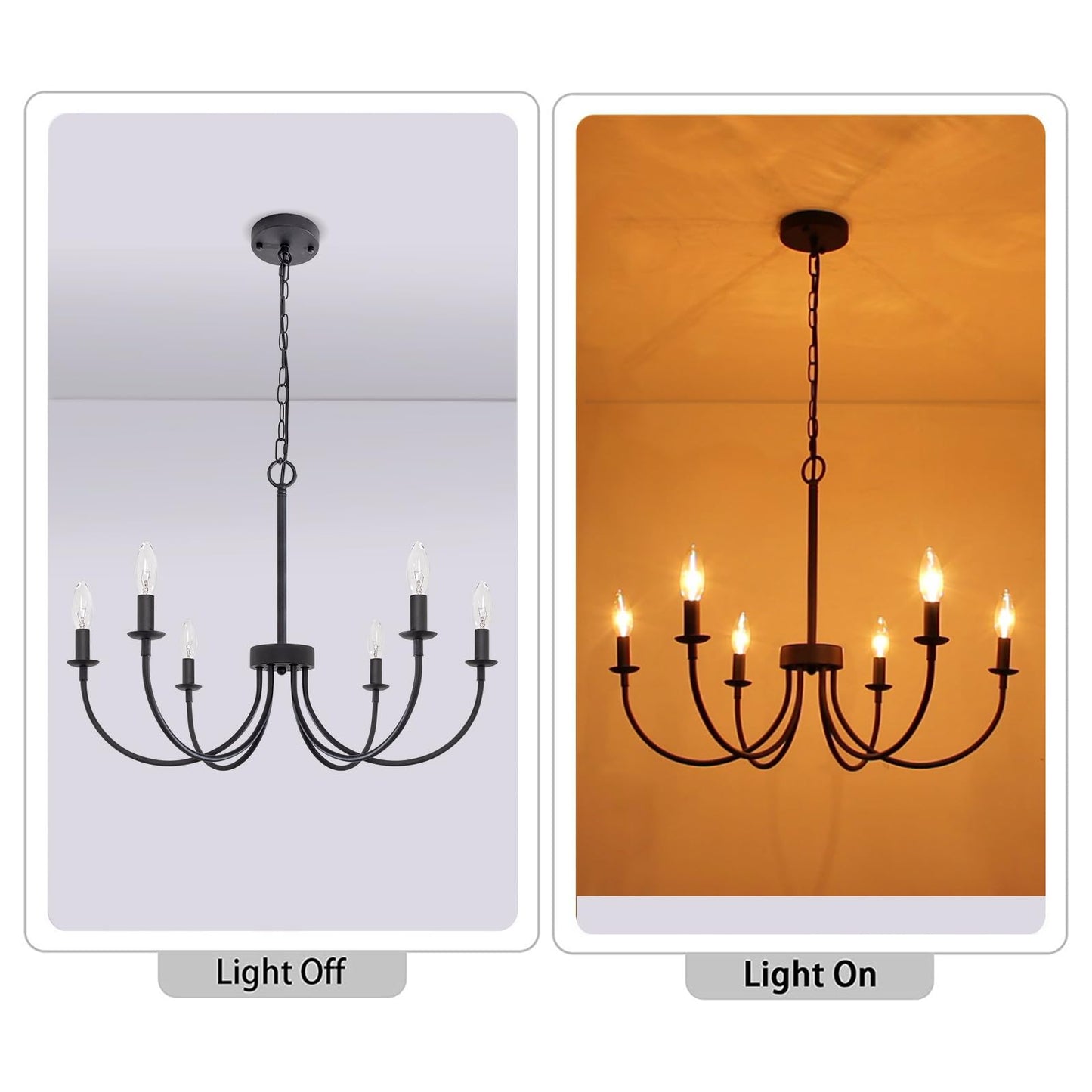 Puyveyor 6-Light Black Chandelier  Farmhouse Chandelier For Dining Room Lighting Fixtures Hanging  Rustic 26 Modern Chandeliers For Living Room Foyer Kitchen Entryway(Frosted Black)