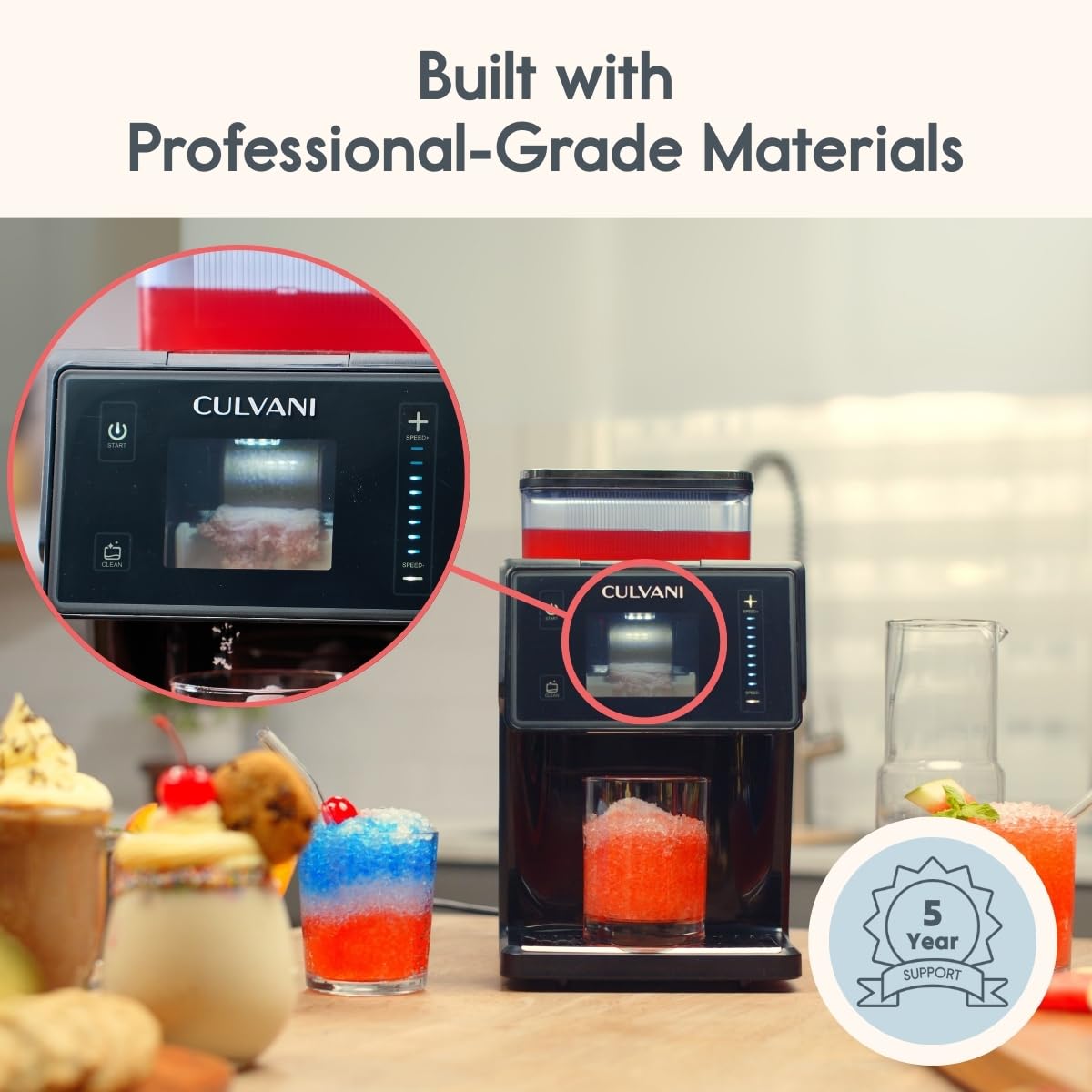 Culvani Snowlux Shaved Snowflake Ice Machine | Self-Cleaning, 8-Speed Custom Texture Control, Professional Cooling System, Sugar-Free Friendly | Smoothies, Snow Cones, Cocktails & Frozen Desserts