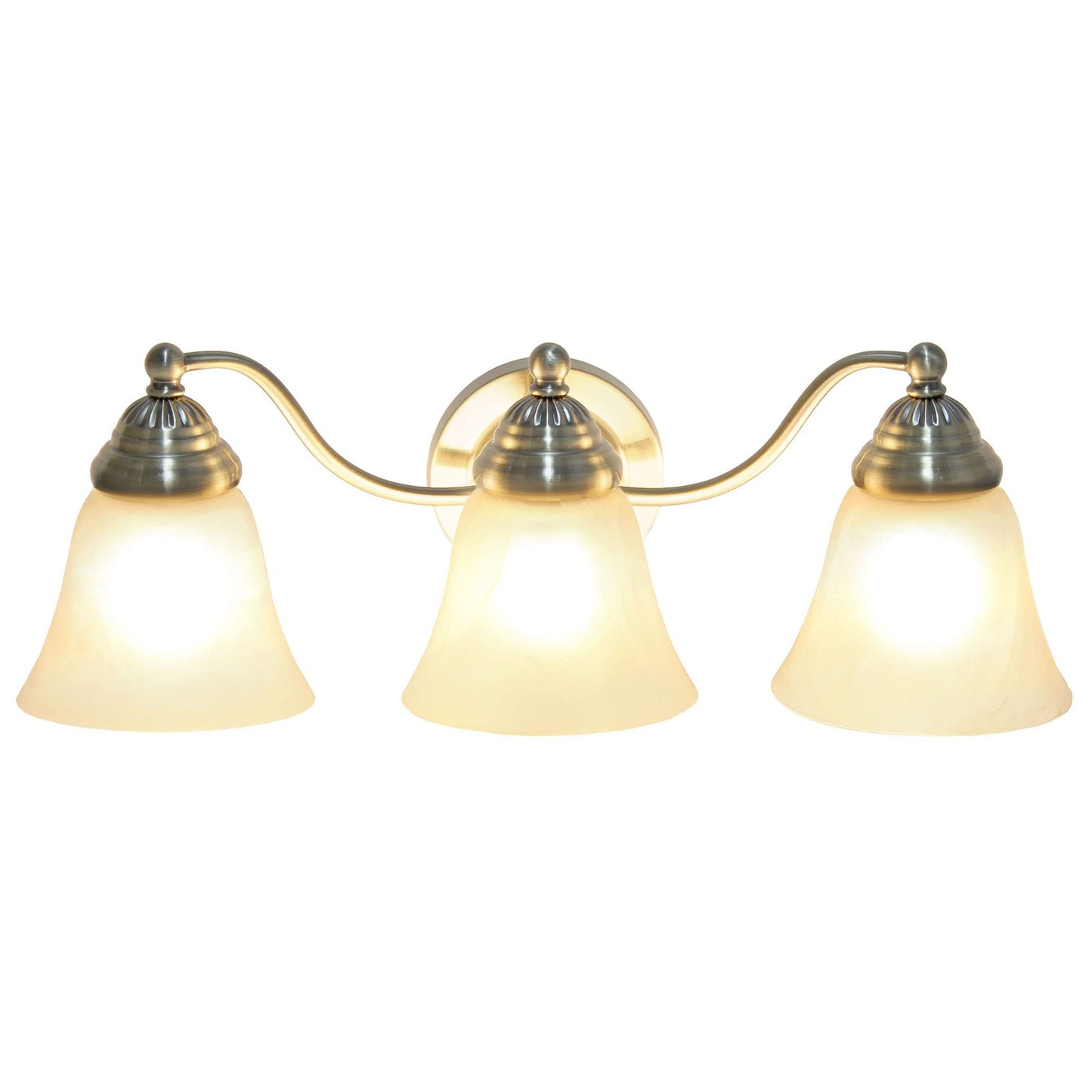 Simple Designs Vanity Fixture - 3 Light Metal with Frosted Marble Glass Shades - Antique Brass - Model VT1023-ABS - 19.25in Width