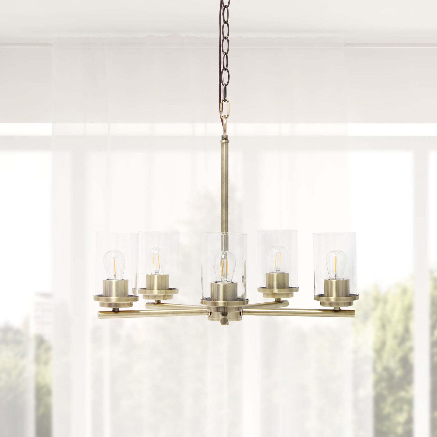 LALIA HOME 5-Light Pendant Chandelier, Clear Glass & Antique Brass, 20.5in x 20.5in x 64in, Model 1270-LHP-3013-