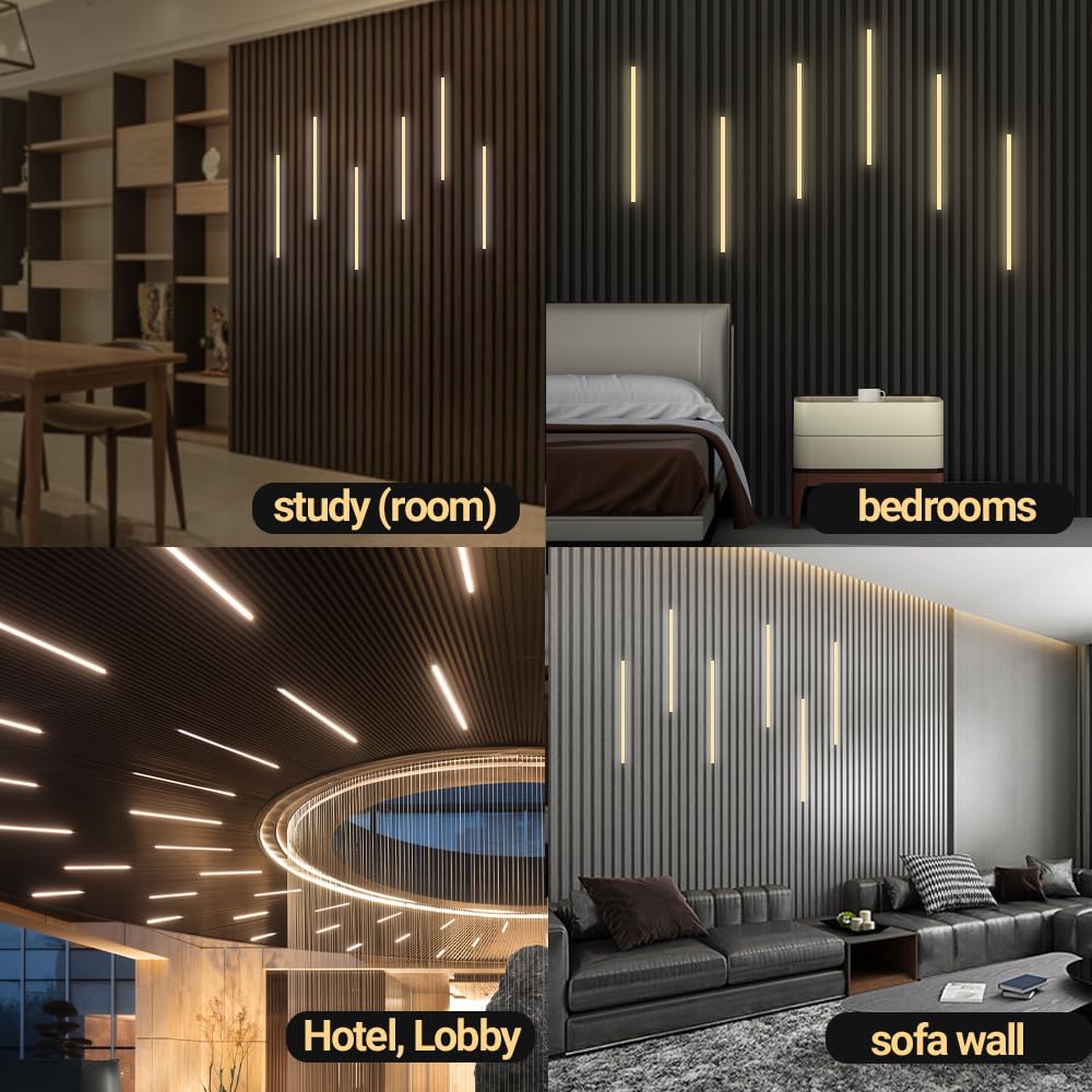 Hamrvl Led Recessed Lighting For Wood Slat Wall Panels - Dc12V 6Pcs 16In Self-Adhesive Wall Panel Lights With Smart Switch For Acoustic Panel Headboard Stair Under Cabinet Lighting - Warm White 3000K