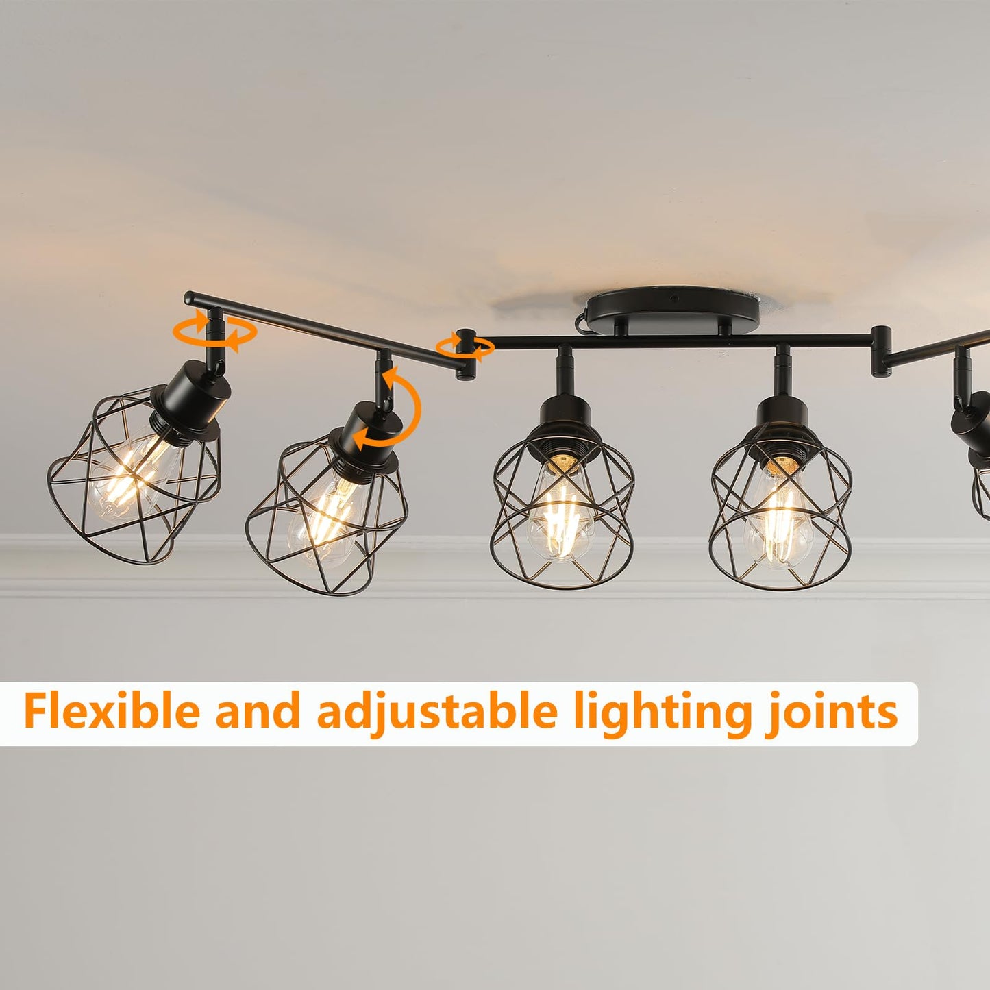 Vivihobb Dimmable 6 Light Plug In Ceiling Light Black Plug In Track Lighting Kit With 16.5 Cord Flexibly Rotatable Light Head Modern Industrial Farmhouse Style(Bulbs Not Included)